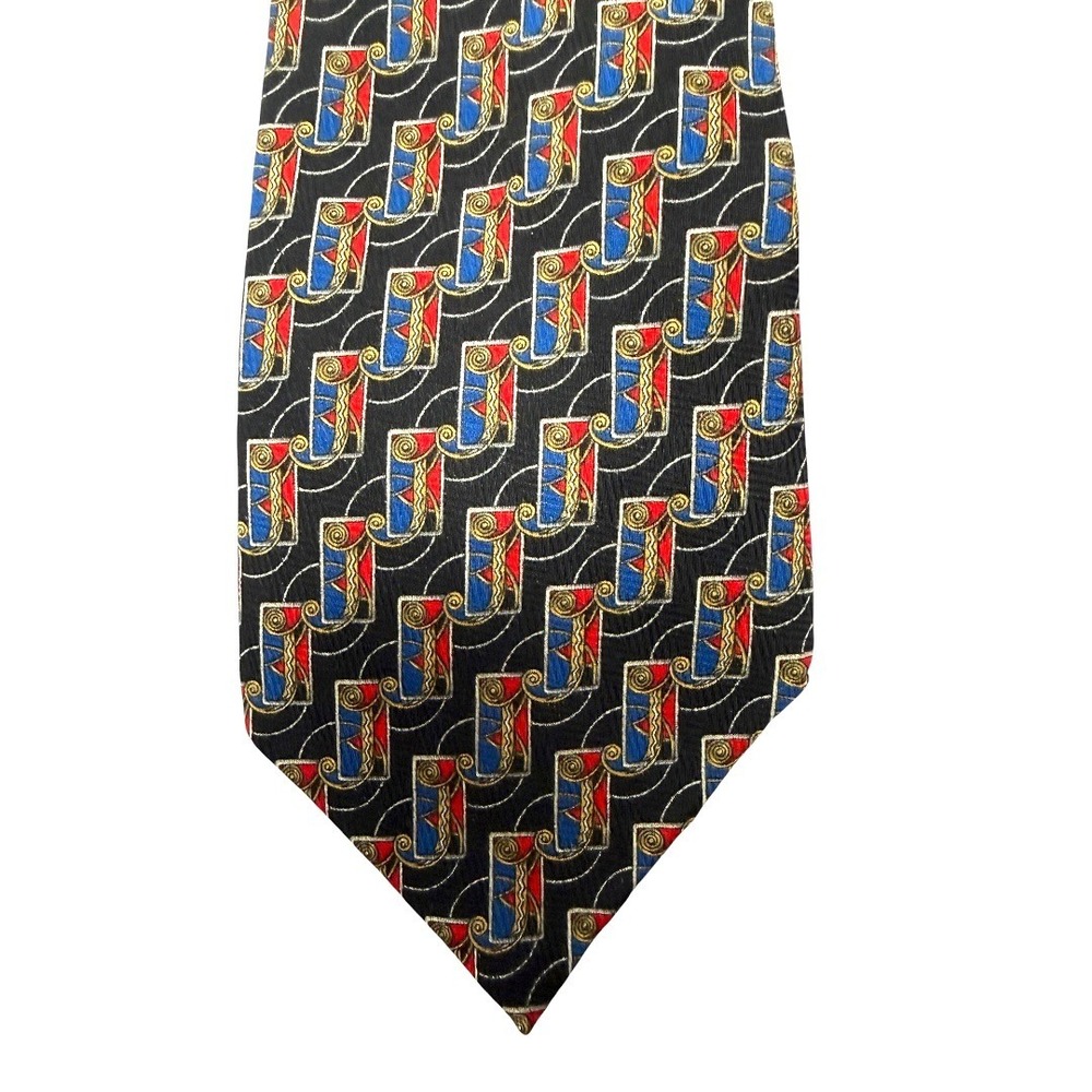 Countess Mara Tie Mens Silk Tie Navy Blue Red Geometric Abstract 3.5" USA Made